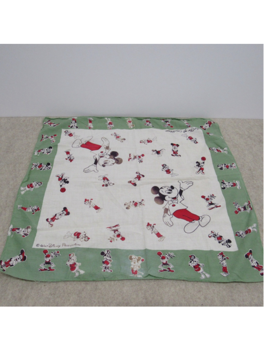 Vtg Disney Mickey Mouse Bandana Handkerchief Cotton Sports Green